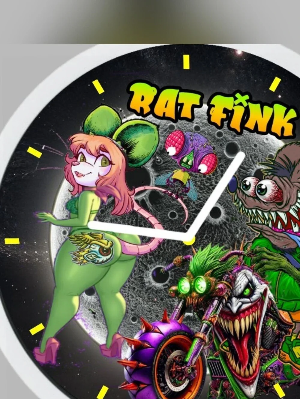 Rat Fink Neon  Art Cartoon Wall Clock Personalized